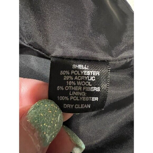 White House Black Market Coat Women Black White Belted Button Houndstooth Large - Picture 9 of 9